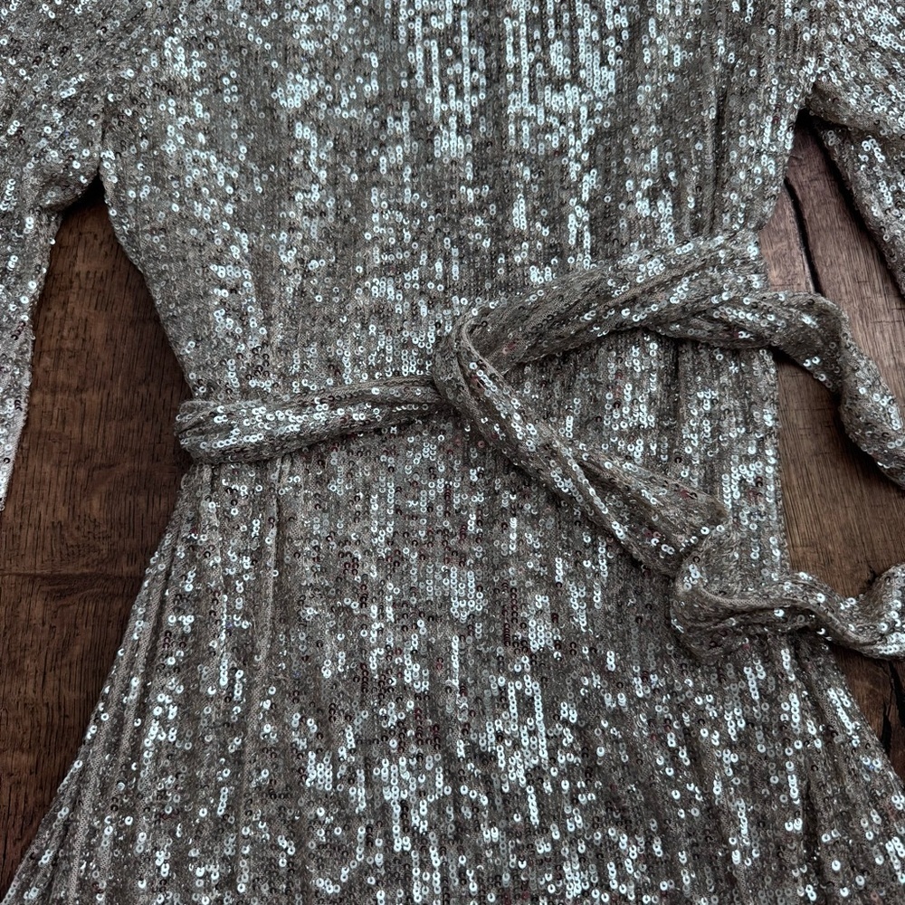 Cable & Gauge champagne Sequin puff Long Sleeve Mini Dress, Size S festive NYE - Picture 2 of 7